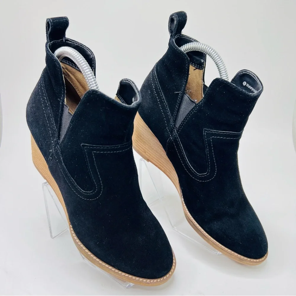 Blonde Irving Waterproof Black Suede Leather Wedge Heel Western Ankle Bootie